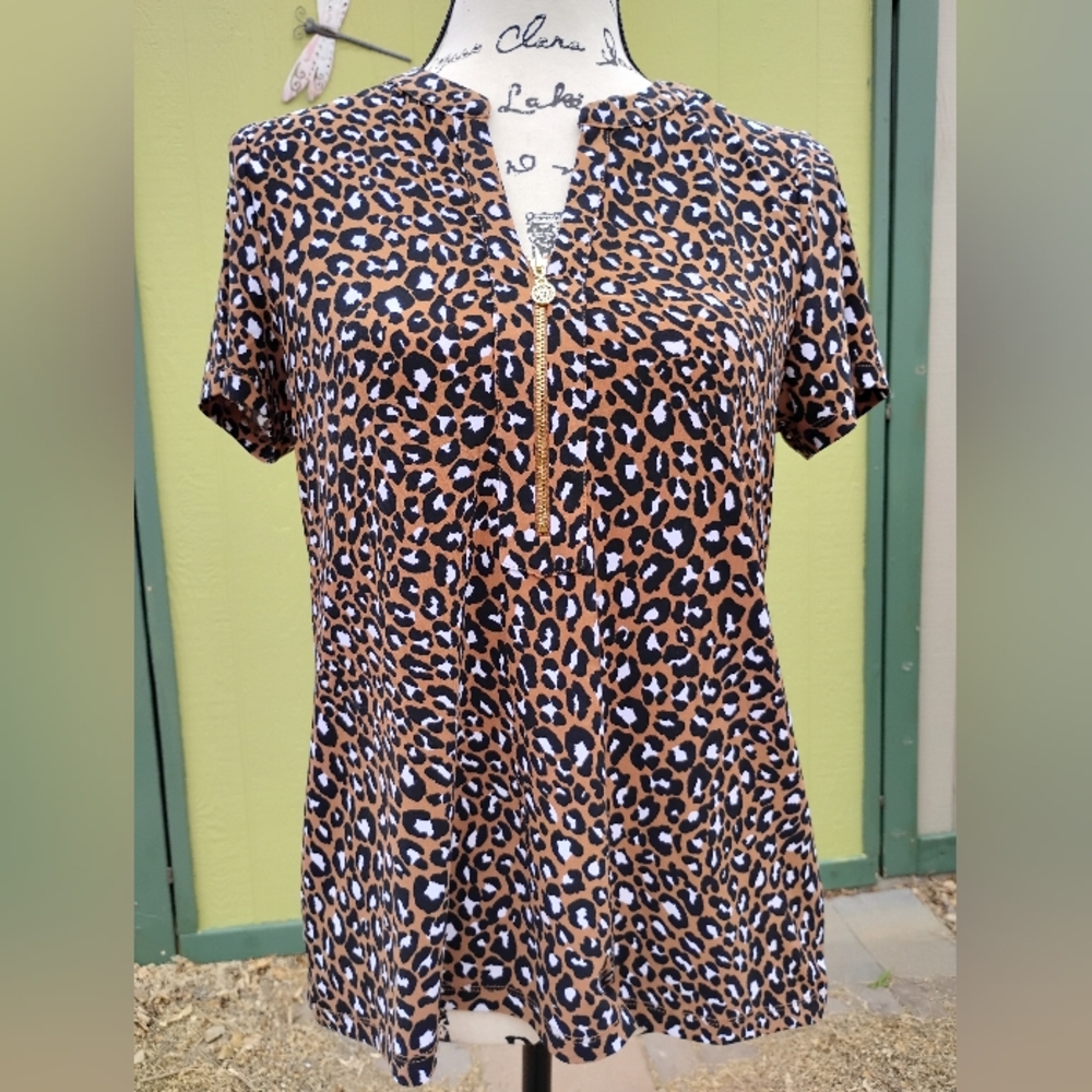 Anne Klein Leopard Print Top with Zipper S 4 6